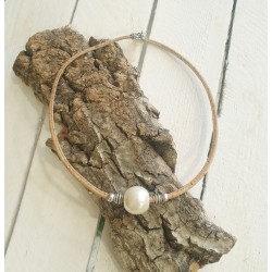 Collier Liège Naturel - Breloque Grosse Perle - 45 cm