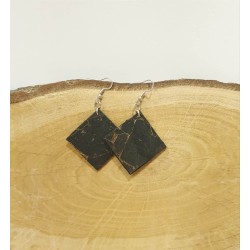 Boucles d'oreilles en liège noir et doré - Carré 3x3 cm - Artisanat éco-chic