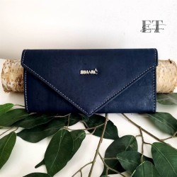 Portefeuille en liège bleu marine - Fermeture pression, 2 zips - Grand format