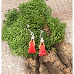 Boucles d'oreilles liège naturel - Breloque céramique colorée - Bijou artisanal