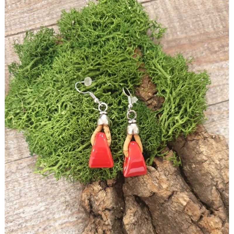 Boucles d'oreilles liège naturel - Breloque céramique colorée - Bijou artisanal Boucles d'oreilles liège naturel - Breloque céramique colorée - Bijou artisanal