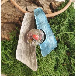 Sautoir Liège & Métal Vieilli Bicolore : Gris et Bleu - Création Artisanale
