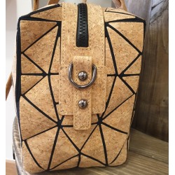 Sac à main en liège naturel et formes noires - Bandoulière amovible