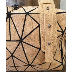 Sac à main en liège naturel et formes noires - Bandoulière amovible