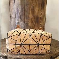 Sac à main en liège naturel et formes noires - Bandoulière amovible