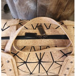 Sac à main en liège naturel et formes noires - Bandoulière amovible