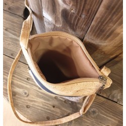 Sac bandoulière en liège naturel & bleu marine – Compact & fleuri