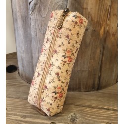 Trousse en Liège Motifs Fleurs - 1 Tirette - 19x7x4 cm
