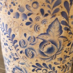 Trousse Liège Fleurs Bleu Foncé - 1 Tirette - 19x7x4 cm