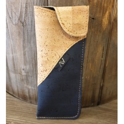 ETUI A LUNETTES EN LIEGE BLEU MARINE ET NATUREL