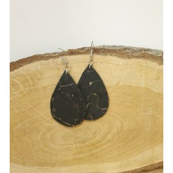 Élégantes boucles d'oreilles en liège noir et doré - Créations artisanales