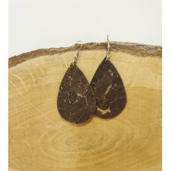Boucles d'oreilles en liège chocolat et or : Artisanat d'art