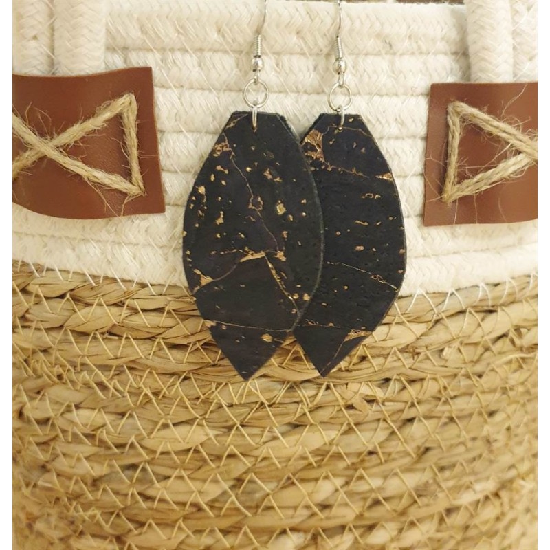 Boucles d'oreilles en liège bleu foncé et doré - EssenTerra Boucles d'oreilles en liège bleu foncé et doré - EssenTerra