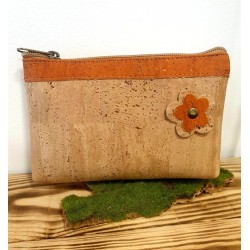 Pochette/Trousse en liège - Petite fleur décorative, différents coloris