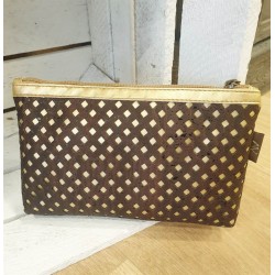 Pochette/Trousse en liège - Design original, découpe laser, couleurs marron et or