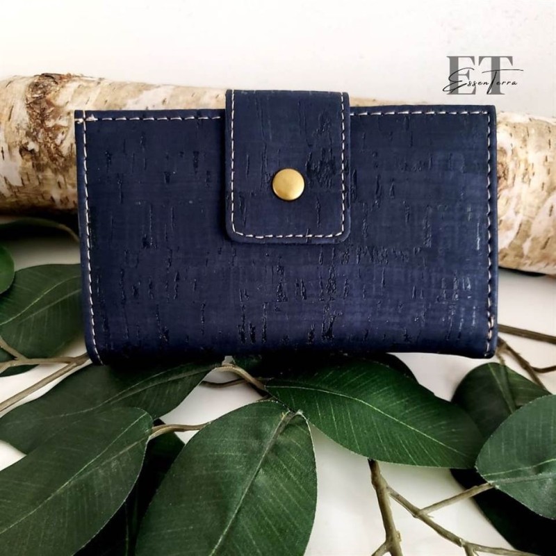 Petit portefeuille en liège - Bleu marine et marron Petit portefeuille en liège - Bleu marine et marron