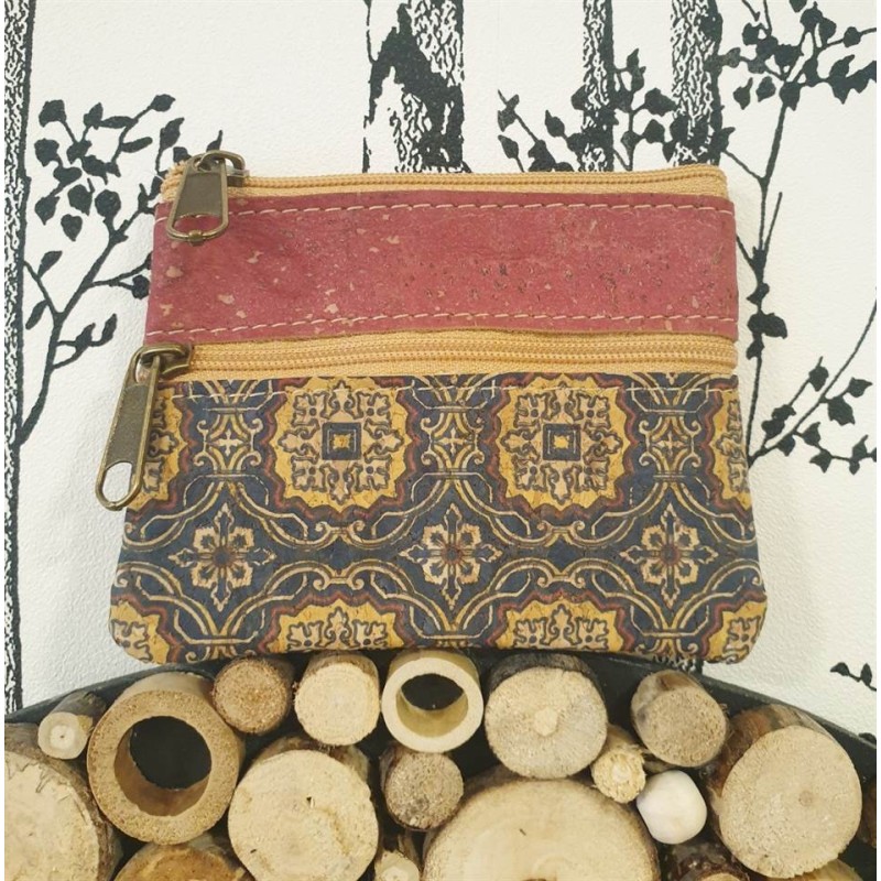 Porte-monnaie en liège - Motifs originaux, plusieurs couleurs, double fermeture éclair Porte-monnaie en liège - Motifs originaux, plusieurs couleurs, double fermeture éclair