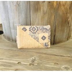 Porte-monnaie en liège - Motifs bleus sur liège naturel