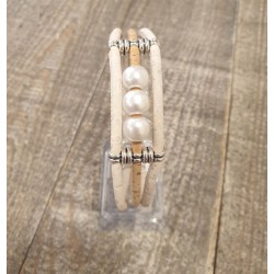 Bracelet en liège naturel et coloré avec 3 perles - Élégant et léger