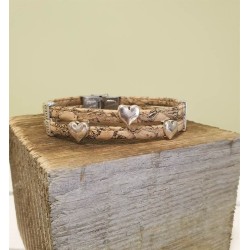 Bracelet en liège plat zébré avec breloques cœurs - Tendance et féminin