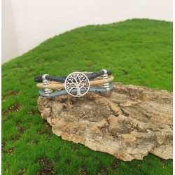 Bracelet en liège coloré avec arbre de vie - Bijou symbolique et naturel