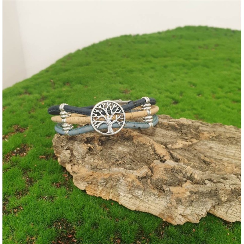 Bracelet en liège coloré avec arbre de vie - Bijou symbolique et naturel Bracelet en liège coloré avec arbre de vie - Bijou symbolique et naturel