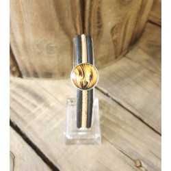 Bracelet en liège noir avec cabochon orange, jaune et noir - Élégant et mystérieux
