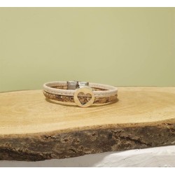 Bracelet en liège plat avec cœur ouvert - Différents coloris disponibles