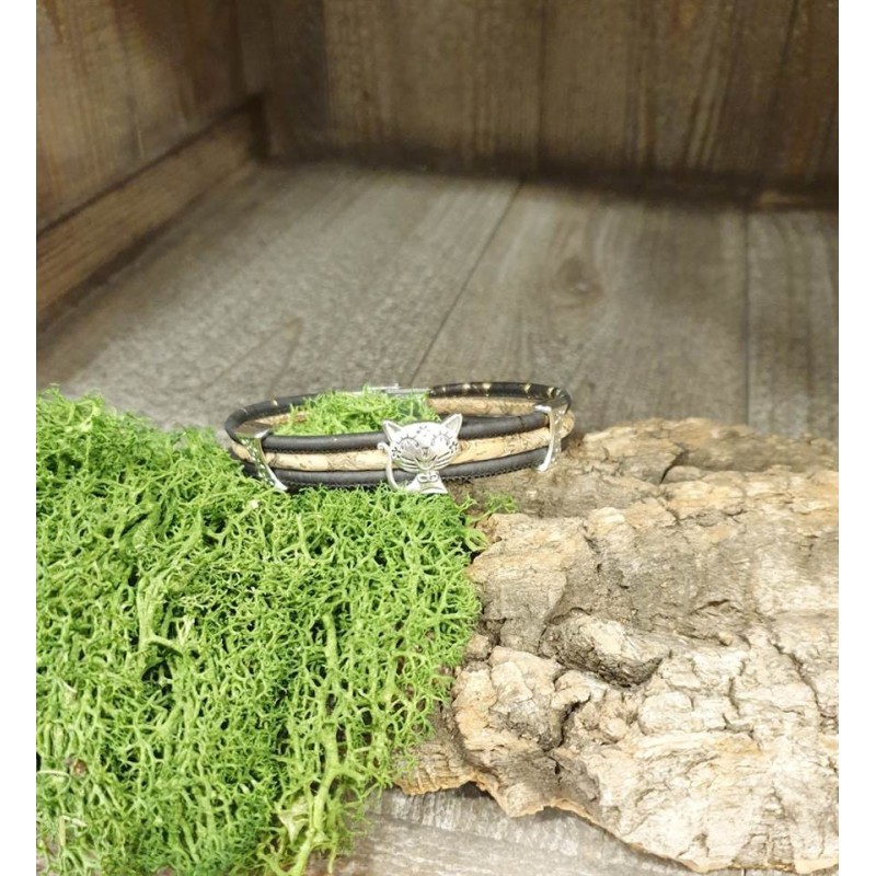 Bracelet en liège avec chat - Tendance et félin Bracelet en liège avec chat - Tendance et félin