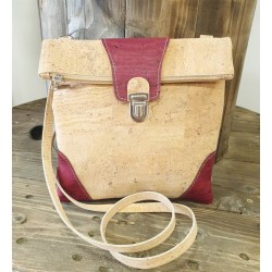 Sac bandoulière en liège - Naturel, bordeaux et rabat élégant