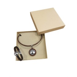 Parure bijoux en liège marron doré – Collier et bracelet Arbre de Vie