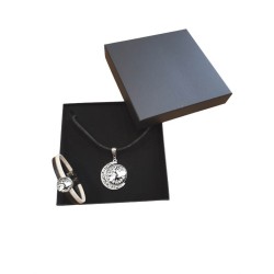 Parure bijoux en liège noir – Collier demi-lune & bracelet Arbre de Vie