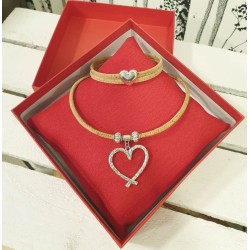 Parure bijoux en liège naturel – Collier et bracelet cœurs assortis