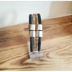 Bracelet en liège noir et zébré – Bijou naturel avec breloques carrés
