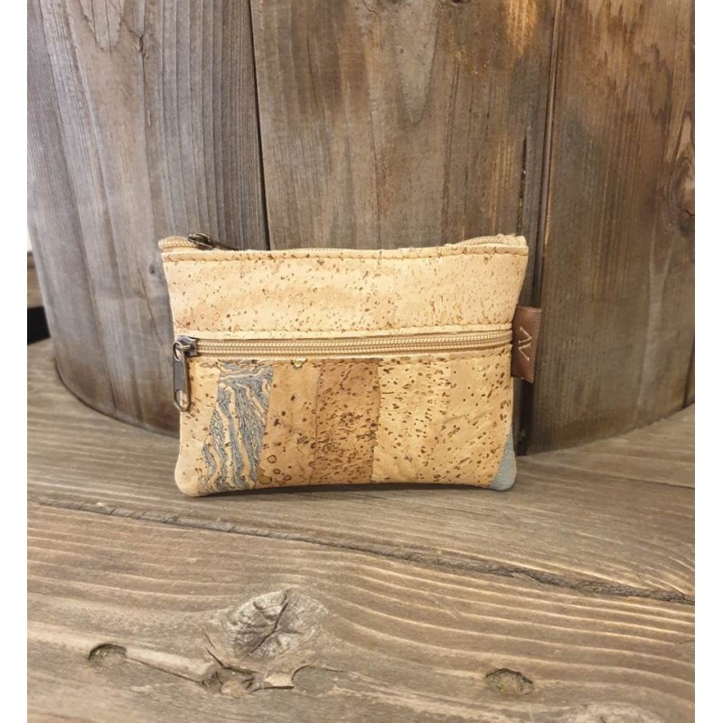 Porte-monnaie en liège naturel avec touche bleue – Pratique & écologique Porte-monnaie en liège naturel avec touche bleue – Pratique & écologique