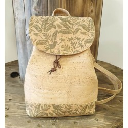 Sac à dos en liège naturel – Élégance et motifs verts