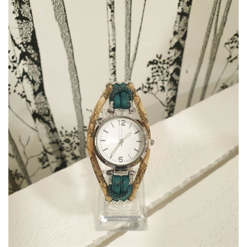 Montre en liège naturel et turquoise - Création artisanale - EssenTerra Montre en liège naturel et turquoise - Création artisanale - EssenTerra