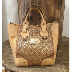 Sac à main en liège - Découpe laser feuilles - Naturel, marron & doré