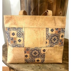 Sac à main en liège - Motifs bleus - Naturel & tendance