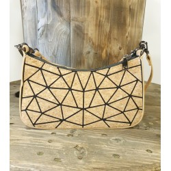 Sac à main en liège naturel et formes noires - Bandoulière réglable